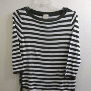 Chico's Knit Top Grey White Striped Size 1 (M)